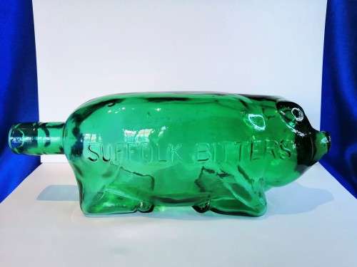 Vintage Suffolk Bitters Green Glass Figural Pig Bottle #