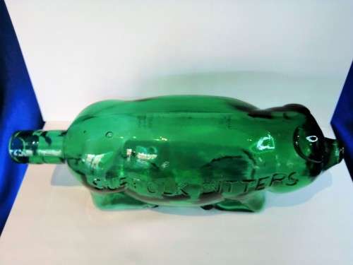 Vintage Suffolk Bitters Green Glass Figural Pig Bottle #
