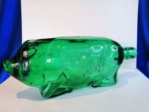 Vintage Suffolk Bitters Green Glass Figural Pig Bottle #