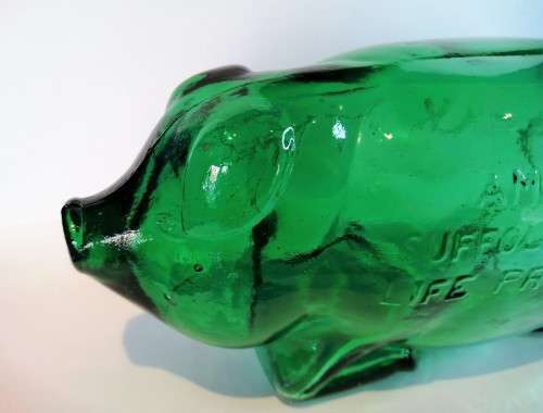 Vintage Suffolk Bitters Green Glass Figural Pig Bottle #