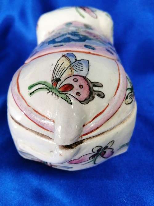 Rare Early 20th Cent Chinese Famille Rose Pig Large Trinket Pot Neck Rest #