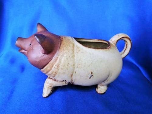 Vintage Two Tone Pottery Pig Milk Jug #