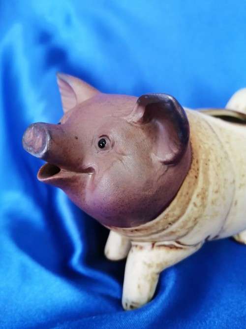 Vintage Two Tone Pottery Pig Milk Jug #