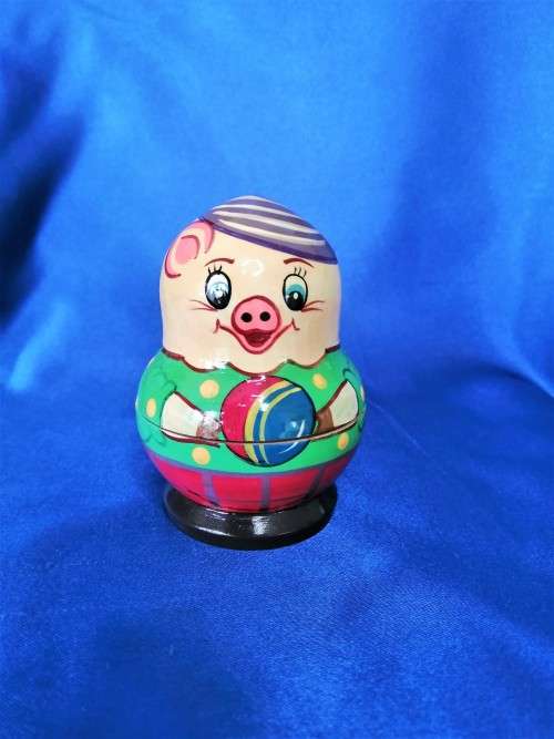 Vintage Wooden Nesting Dolls Pig #