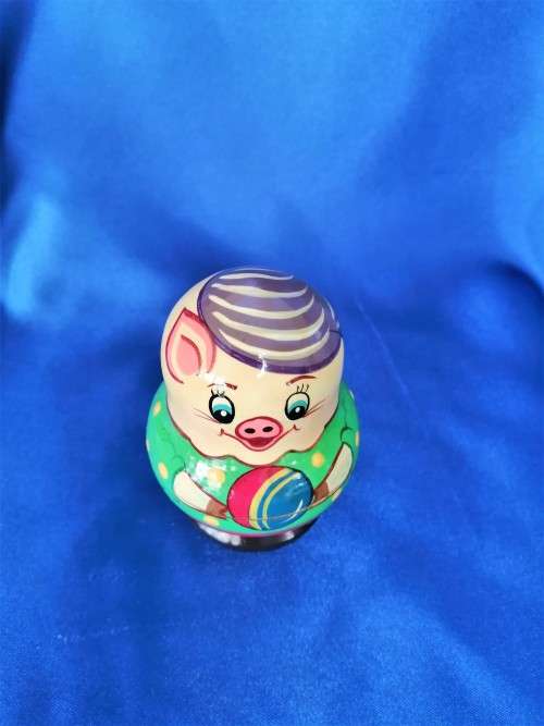 Vintage Wooden Nesting Dolls Pig #
