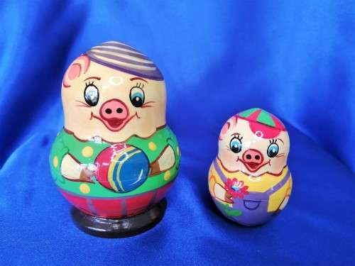 Vintage Wooden Nesting Dolls Pig #