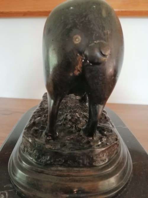 Antique Bronze Truffle Sow Jules Moigniez 1800s Signed Pig Swine on Marble Base #