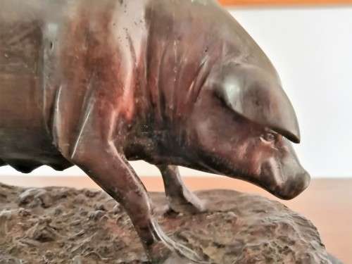 Antique Bronze Truffle Sow Jules Moigniez 1800s Signed Pig Swine on Marble Base #