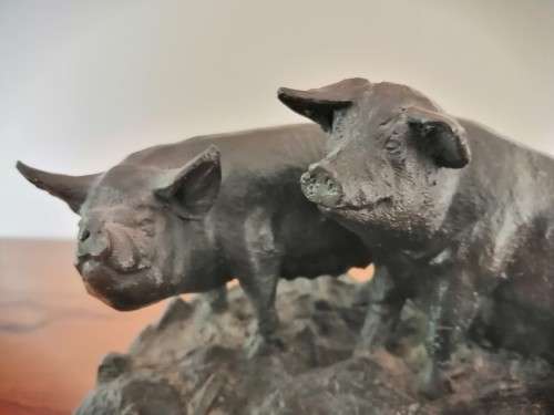 Antique Bronze Jules Moigniez 1800s Signed Pigs on Marble Base #