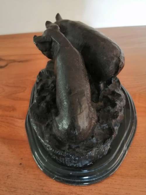 Antique Bronze Jules Moigniez 1800s Signed Pigs on Marble Base #