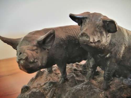 Antique Bronze Jules Moigniez 1800s Signed Pigs on Marble Base #