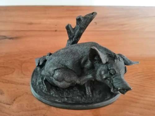 Antique Bronze PJ Mene 1800s Signed Pig Eating #