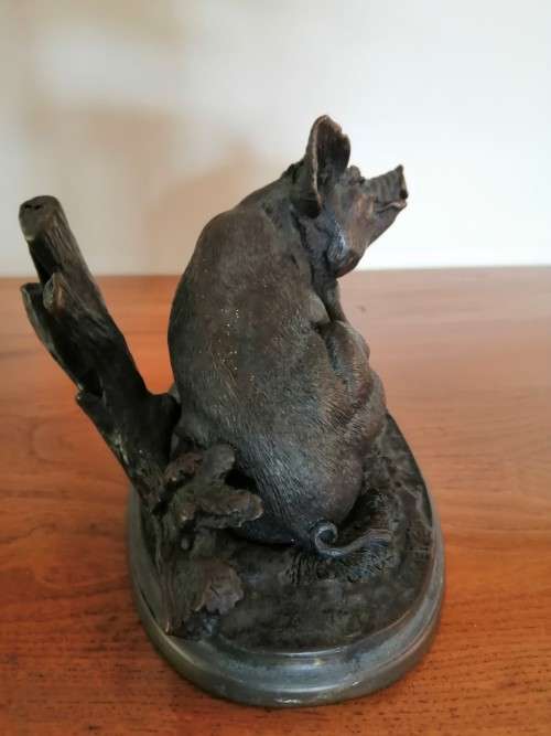 Antique Bronze PJ Mene 1800s Signed Pig Eating #