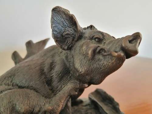 Antique Bronze PJ Mene 1800s Signed Pig Eating #