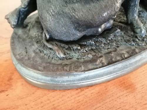 Antique Bronze PJ Mene 1800s Signed Pig Eating #