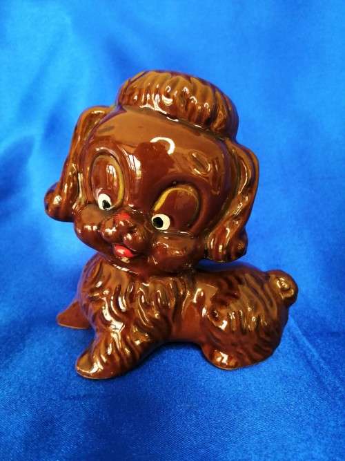 Vintage Brown Glazed Pottery Dog Poodle