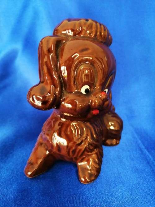 Vintage Brown Glazed Pottery Dog Poodle
