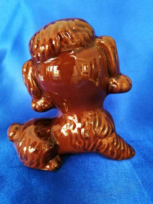 Vintage Brown Glazed Pottery Dog Poodle