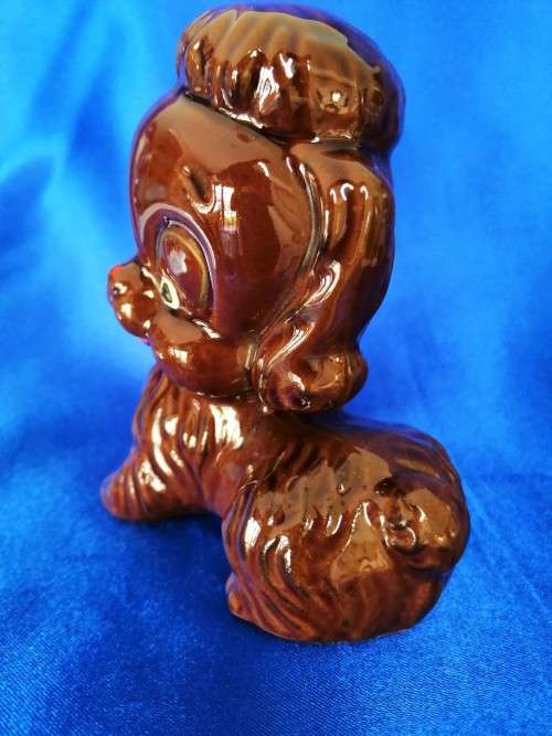 Vintage Brown Glazed Pottery Dog Poodle