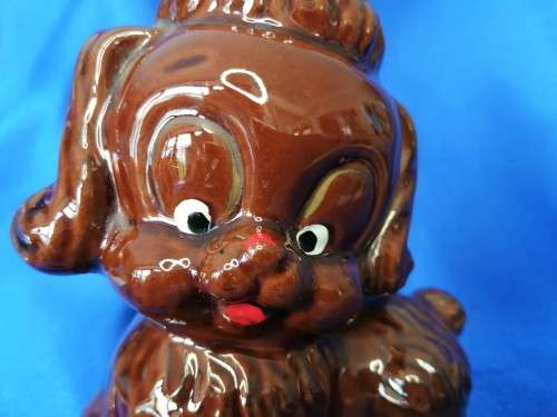 Vintage Brown Glazed Pottery Dog Poodle