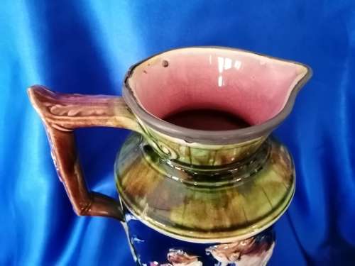 An antique English pottery wonderful Majolica boy and dog Jug Pitcher C.1870
