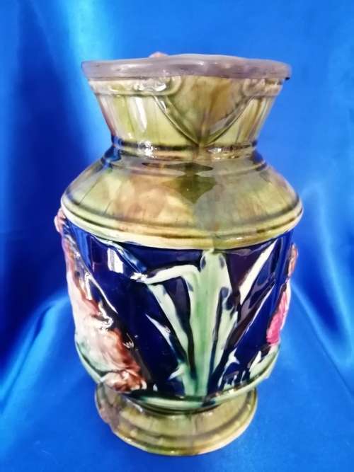 An antique English pottery wonderful Majolica boy and dog Jug Pitcher C.1870