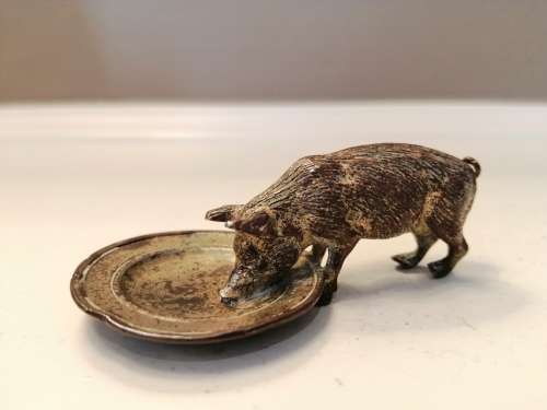 Genuine 19th - 20th cold painted Austrian Geschutzt signed solid bronze Pig / Wild Boar