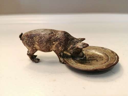 Genuine 19th - 20th cold painted Austrian Geschutzt signed solid bronze Pig / Wild Boar