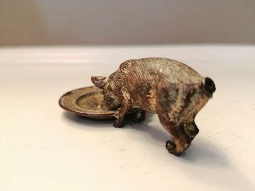 Genuine 19th - 20th cold painted Austrian Geschutzt signed solid bronze Pig / Wild Boar