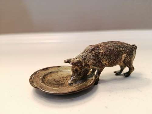 Genuine 19th - 20th cold painted Austrian Geschutzt signed solid bronze Pig / Wild Boar