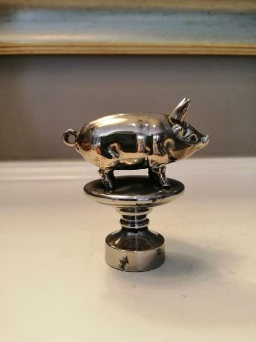 Victorian c1870 Novelty Silver Plated and Brass Pig Bottle / Decanter Stopper