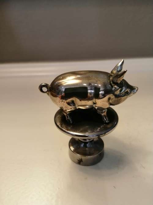 Victorian c1870 Novelty Silver Plated and Brass Pig Bottle / Decanter Stopper