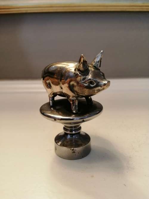 Victorian c1870 Novelty Silver Plated and Brass Pig Bottle / Decanter Stopper