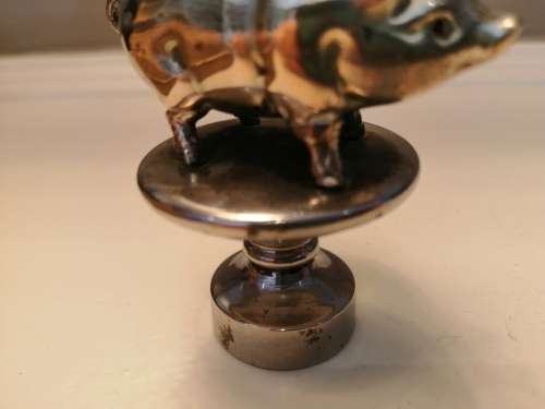 Victorian c1870 Novelty Silver Plated and Brass Pig Bottle / Decanter Stopper