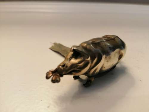Rare ANTIQUE c1800`s  PIG with CLOVER in MOUTH TAPE MEASURE VICTORIAN