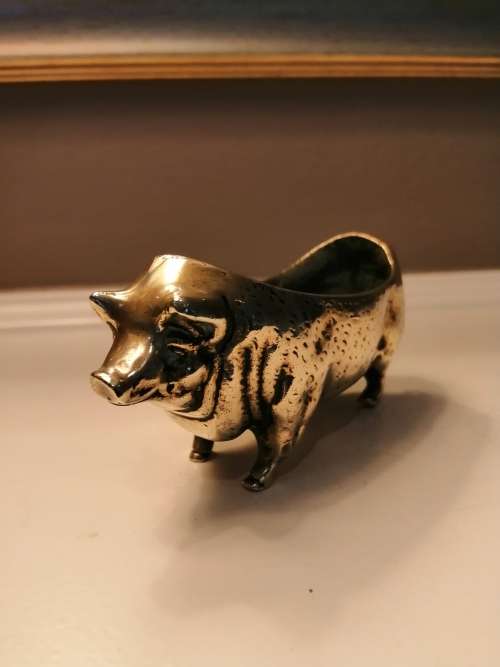Large Antique c.1880 Brass Figural Pen Or Nib Wipe - Pig