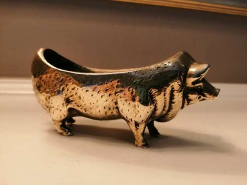 Large Antique c.1880 Brass Figural Pen Or Nib Wipe - Pig