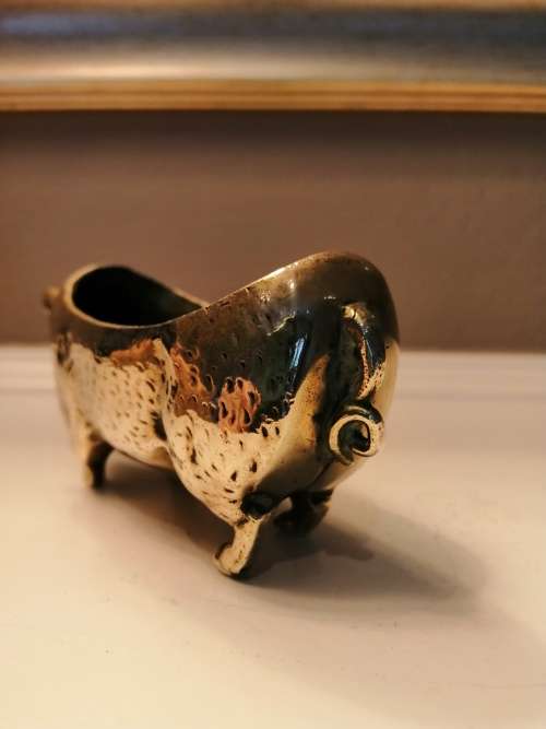 Large Antique c.1880 Brass Figural Pen Or Nib Wipe - Pig