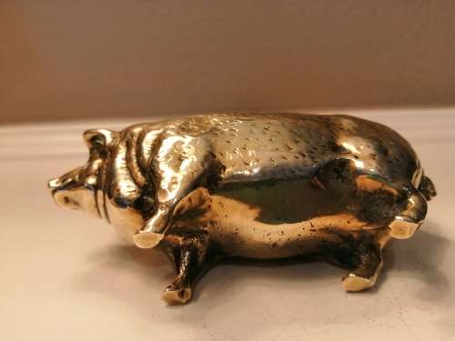 Large Antique c.1880 Brass Figural Pen Or Nib Wipe - Pig