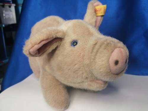 Vintage Large Steiff Jolanthe Blue Eyed Pig Plush #3810/17 #