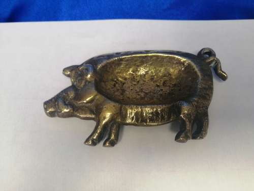 Antique Solid Brass Pig Pin Tray / Dish / Ashtray, Wild Boar Deponiet #