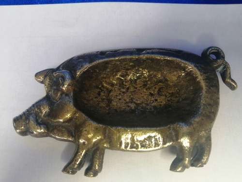 Antique Solid Brass Pig Pin Tray / Dish / Ashtray, Wild Boar Deponiet #