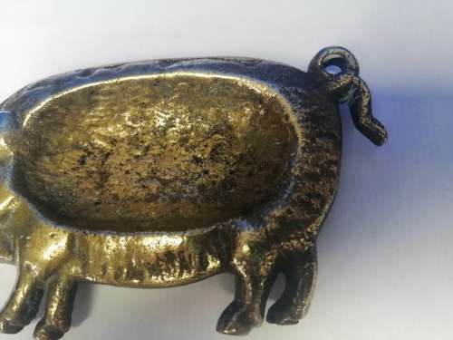 Antique Solid Brass Pig Pin Tray / Dish / Ashtray, Wild Boar Deponiet #