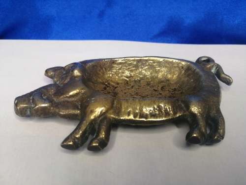 Antique Solid Brass Pig Pin Tray / Dish / Ashtray, Wild Boar Deponiet #