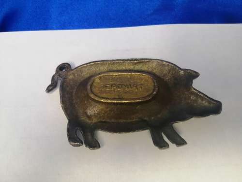 Antique Solid Brass Pig Pin Tray / Dish / Ashtray, Wild Boar Deponiet #