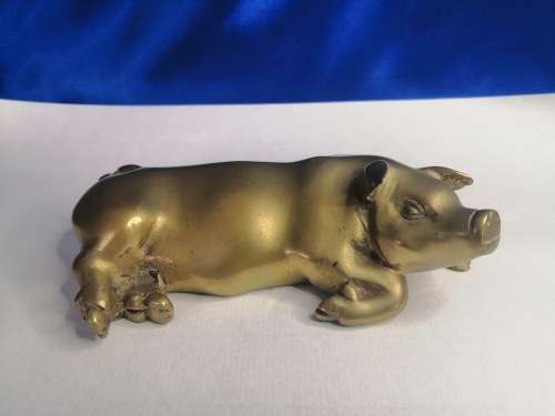 Vintage Large Brass Pig Ornament PIG Farming, Butcher, Charcuterie Interest  #