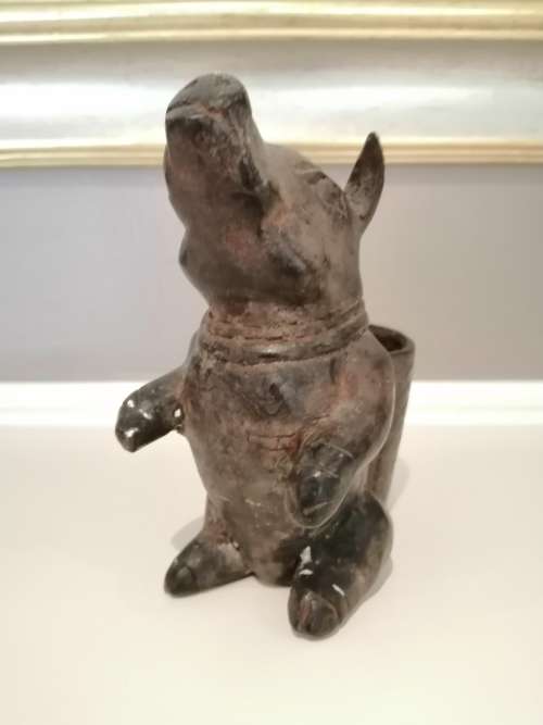Antique Aged with Patina Brass Pig Carrying Basket Pig Planter Pig Cup Pig #