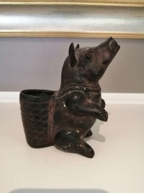 Antique Aged with Patina Brass Pig Carrying Basket Pig Planter Pig Cup Pig #