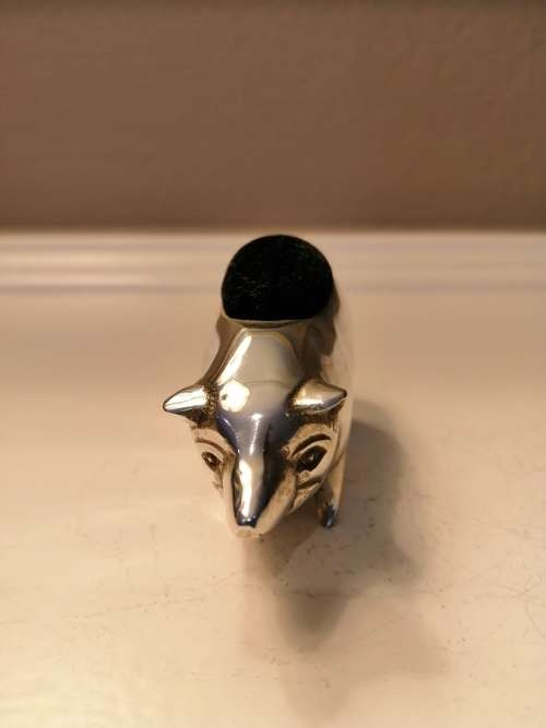 Vintage c1940 ,solid silver Birmingham pig pin cushion , pincushion #