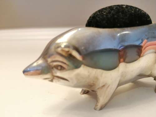 Vintage c1940 ,solid silver Birmingham pig pin cushion , pincushion #